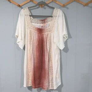 Easel Bohemian Flowy Lace Pink and Cream Ombré Blouse Size Large
